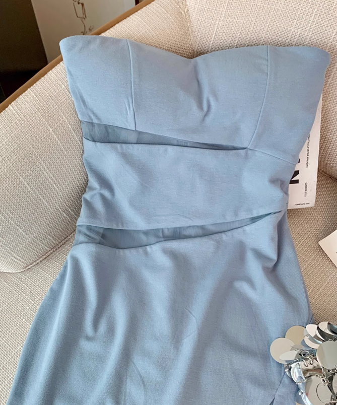 Pure sexy tube top dress for women new style waist slimming mesh short hip skirt R3994