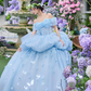 Dreamy Pale Blue A-Line Strapless Applique Corset Maxi Birthday Dress Evening Dress RS381