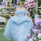 Dreamy Pale Blue A-Line Strapless Applique Corset Maxi Birthday Dress Evening Dress RS381