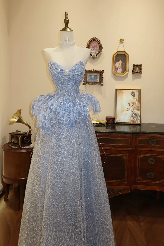 Light blue strapless fitted long ball gown/bridal dress R7184