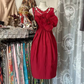 Red sleeveless fitted waist midi ball gown with tulip skirt R7818