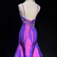 Purple suspender design pleated embroidery waist mid-length fishtail skirt skirt homecoming dress R4939