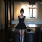 Black suspenders slim waist A-line cute short skirt homecoming dress R5061