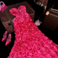 Pink strapless fitted waist slim-fitting pleated fishtail long ball gown R7030