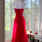 Red halter-neck fitted long ball gown R7627