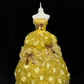 Gold strapless, fitted waist, full skirt, long ball gown R9058