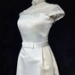 White satin waist slim A-line short skirt homecoming dress R4980