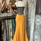 Yellow halter-neck fitted fishtail gown, ball gown R6351