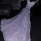 Light gray-blue halter-neck fitted long ball gown, bridal dress R8788