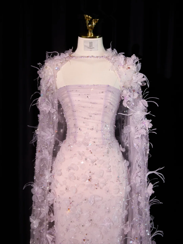 Light purple strapless fitted long ball gown, bridal dress R8908