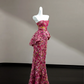 Pink floral tube top sexy long skirt with waist, prom dress R5641