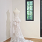 White strapless, fitted waist, lace floral sexy long ball gown, bridal dress R8483