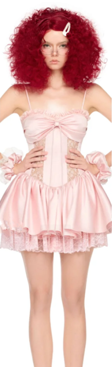 Pink suspender fishbone slim fit princess skirt homecoming dress R4410