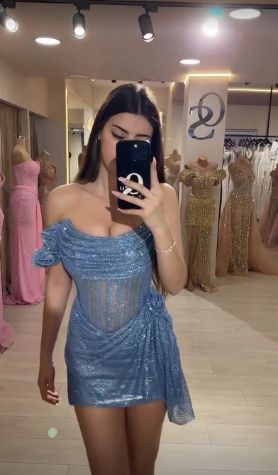 Blue tube top waist fish bone top sexy short skirt homecoming dress R5481