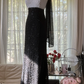 Black and white color-blocked fitted waist slim sexy backless long ball gown R7746