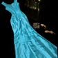 Lake blue halter-neck fitted long ball gown R6991