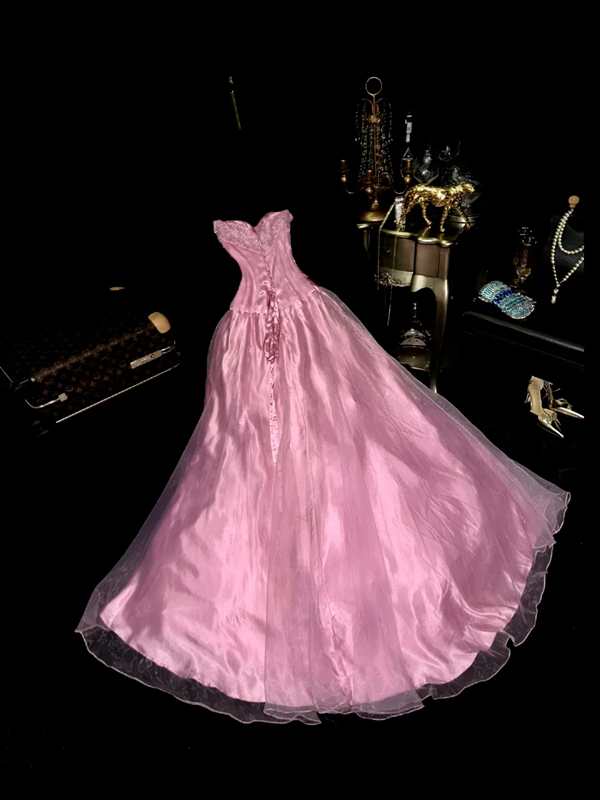 Pink strapless fitted long princess ball gown R6870
