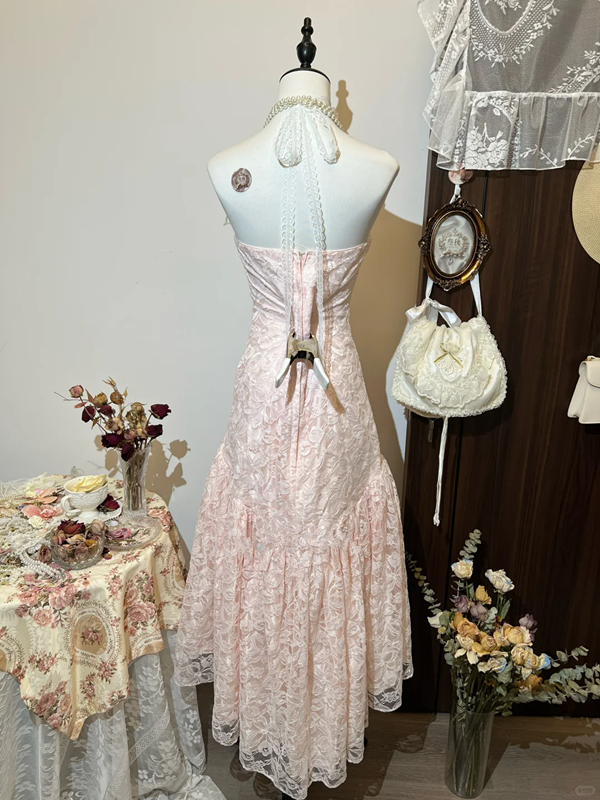 Pink tube top waist fishtail slim hip ruffled skirt short skirt homecoming dress R4290