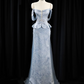 Light blue strapless fitted long ball gown R8938