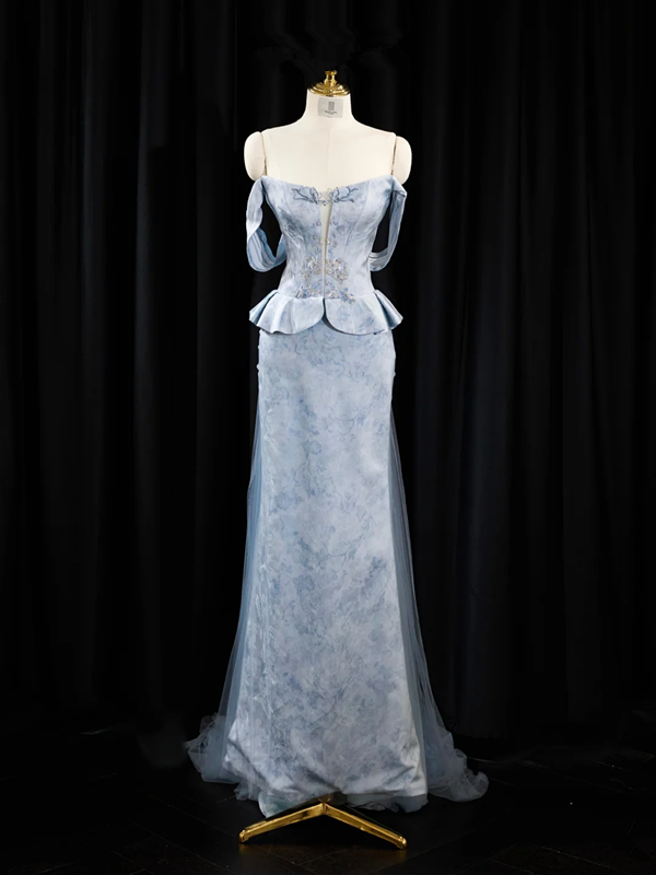 Light blue strapless fitted long ball gown R8938