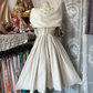 Ivory satin retro elegant waist slim fit A-line pleated skirt ball gown R6193
