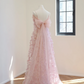 Light pink halter-neck floral long elegant ball gown, bridal dress R8507