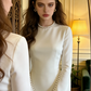 White long-sleeved pearl-embellished fitted bodice ball gown/bridal dress R8604