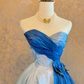 Blue color-block strapless ball gown with a cinched waist and an A-line skirt; bridal gown R7304