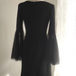 Black V-neck long-sleeved elegant slim-fitting long ball gown R6712