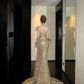 Gold halter-neck, fitted, bodycon, sexy fishtail skirt ball gown R8664