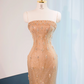 Gold strapless fitted long ball gown, bridal dress R8998