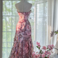 Light pink floral print strapless fitted long ball gown R7666
