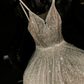 Light apricot sequined halter-neck fitted long ball gown/bridal dress R8818