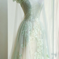 Light green one-shoulder three-dimensional flower waist slim long skirt, prom dress R5677