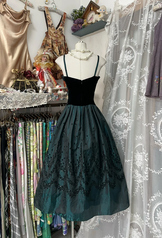 Dark green halter-neck, fitted A-line maxi dress, prom dress R6312