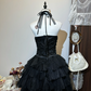 Black halter neck waist design slim fit cake puffy skirt homecoming dress R4330