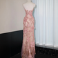 Pink strapless fitted long ball gown, bridal dress R8968