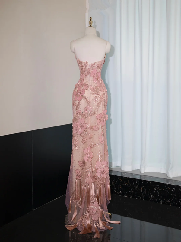 Pink strapless fitted long ball gown, bridal dress R8968