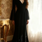 Black V-neck long-sleeved elegant slim-fitting long ball gown R6712