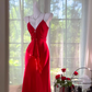 Red halter-neck fitted long ball gown R7627