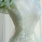 Light green one-shoulder three-dimensional flower waist slim long skirt, prom dress R5677