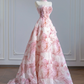 Light pink rose print strapless A-line ball gown/bridal dress with a cinched waist and full skirt R8272