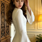 White long-sleeved pearl-embellished fitted bodice ball gown/bridal dress R8604