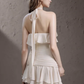 Brown halter neck rose neck chiffon waist slim fit retro short skirt homecoming dress R4692