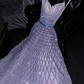 Light gray-blue halter-neck fitted long ball gown, bridal dress R8788