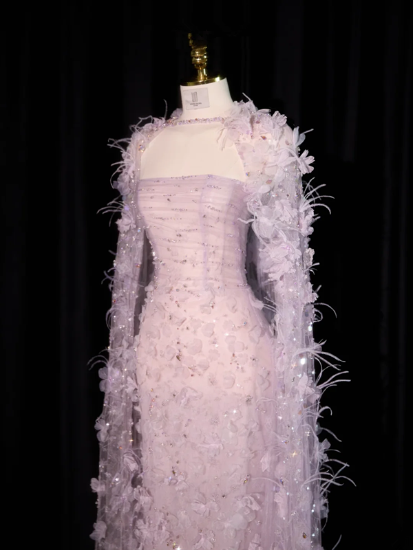 Light purple strapless fitted long ball gown, bridal dress R8908