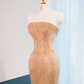 Gold strapless fitted long ball gown, bridal dress R8998