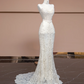 Off-white strapless, fitted, bodycon mermaid-style long gown, elegant ball gown, bridal dress R8330