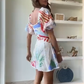 Retro floral puff sleeves, slim waist, A-line short skirt, homecoming dress R5601