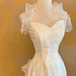 White Halter Neck Waist-Cinched Slim-Fit Sexy Floor-Length Ball Gown, Bridal Gown R7357